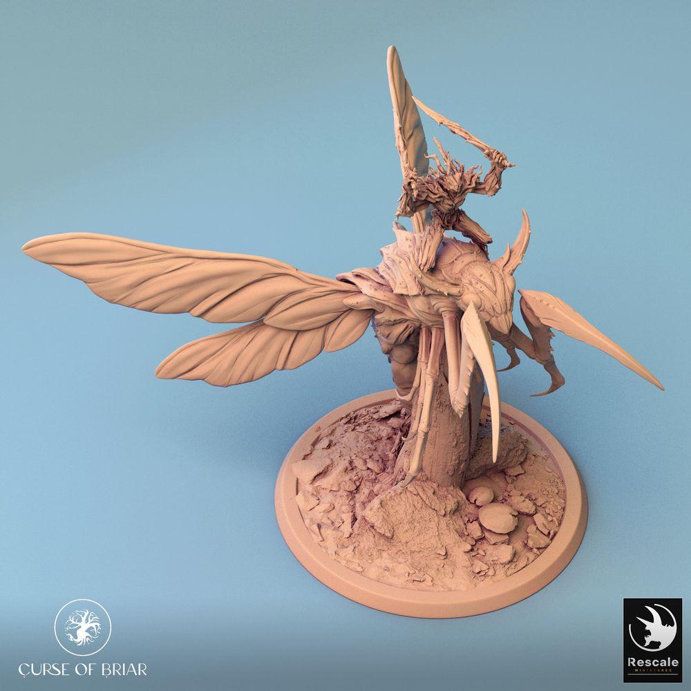Productfoto Tabletop 28mm Lord of the Print (LotP) 0: Tabletop Miniatuur: Insektoïde Demonrijder op Vleugeldier, Zwermvorst, Bosgeest-Sjaman, Skycutter Guard (24_07_E4)