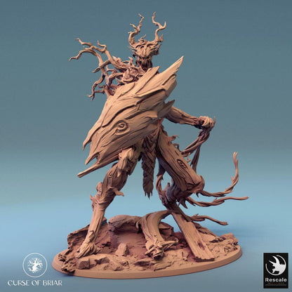 Productfoto Tabletop 28mm Lord of the Print (LotP) 0: Tabletop figuur: Boomwezen Doornwachter, Bosgeest met Schorsschild en Rankenslang (24_07_C2)