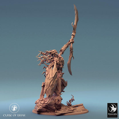 Productfoto Tabletop 28mm Lord of the Print (LotP) 0: Fantasy figuur: Dornenwächter - Bosgeest-krijger met zeis en schild, plantenmonster, wortelcreatuur (24_07_C4)