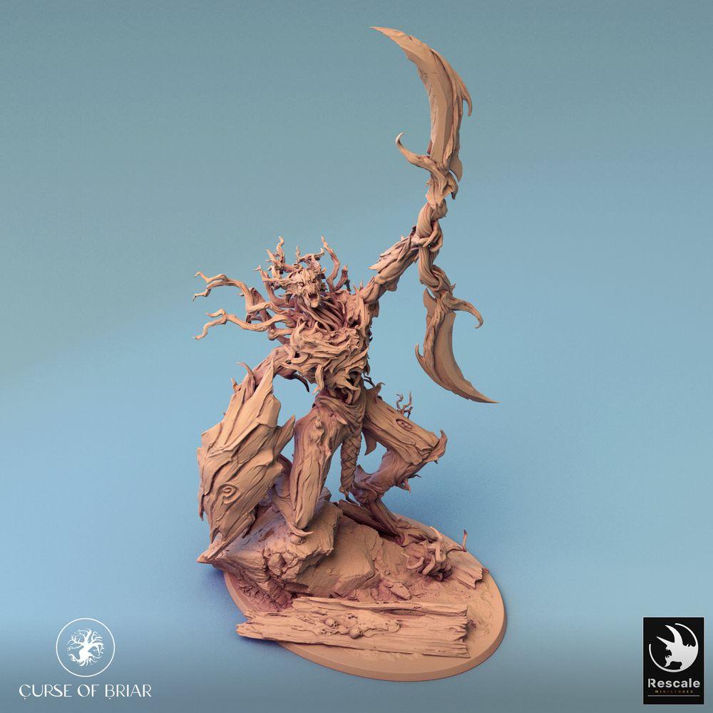 Produktfoto Tabletop 28mm Lord of the Print (LotP) 0: Fantasy Figur: Dornenwächter - Waldgeist-Krieger mit Sichelklinge und Schild, Pflanzenmonster, Wurzelkreatur (24_07_C4)