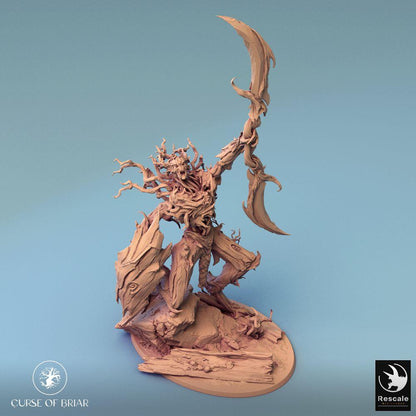 Productfoto Tabletop 28mm Lord of the Print (LotP) 0: Fantasy figuur: Dornenwächter - Bosgeest-krijger met zeis en schild, plantenmonster, wortelcreatuur (24_07_C4)