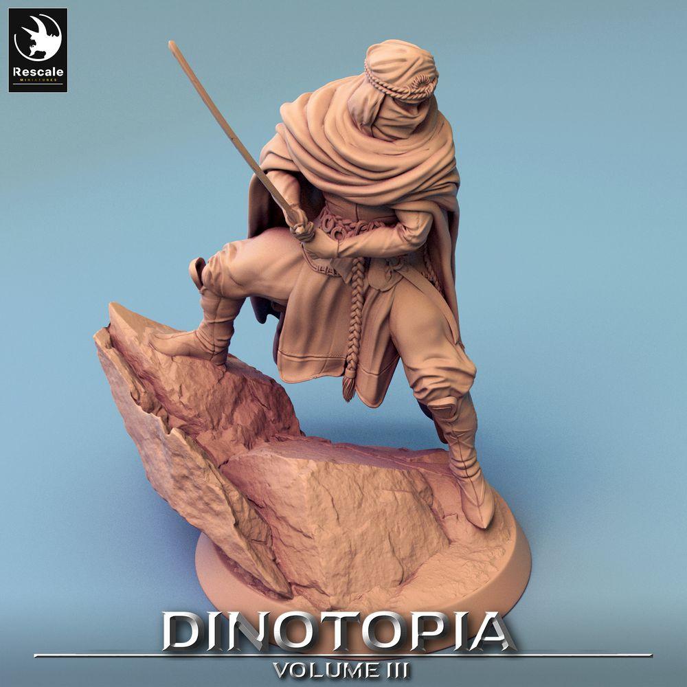 Productfoto Tabletop 28mm Lord of the Print (LotP) 0: Fantasy Figuur: Woestijnkrijger, Nomaden-zwaardvechter met kromzwaard in hinderlaag, sluipmoordenaar (24_06_E2)