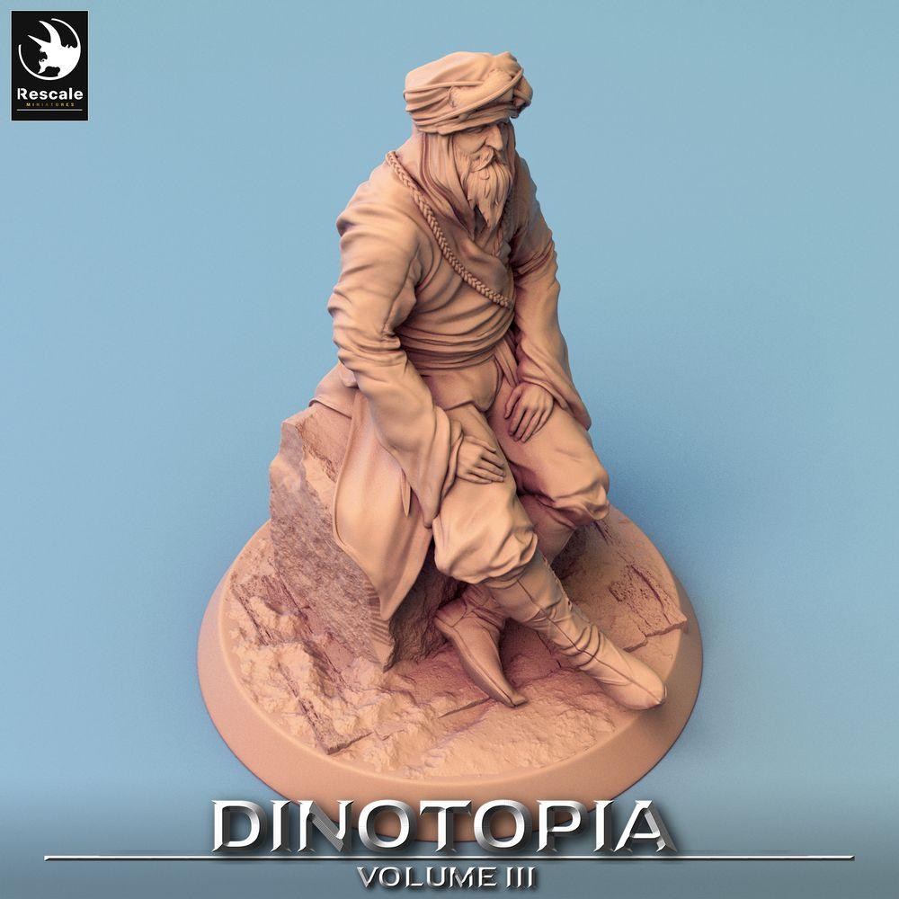 Productfoto Tabletop 28mm Lord of the Print (LotP) 0: Tabletop Miniatuur: Nomaden‑Oudste - Woestijnwijzer, Karavaanleider, zittende Verteller (24_06_E20)