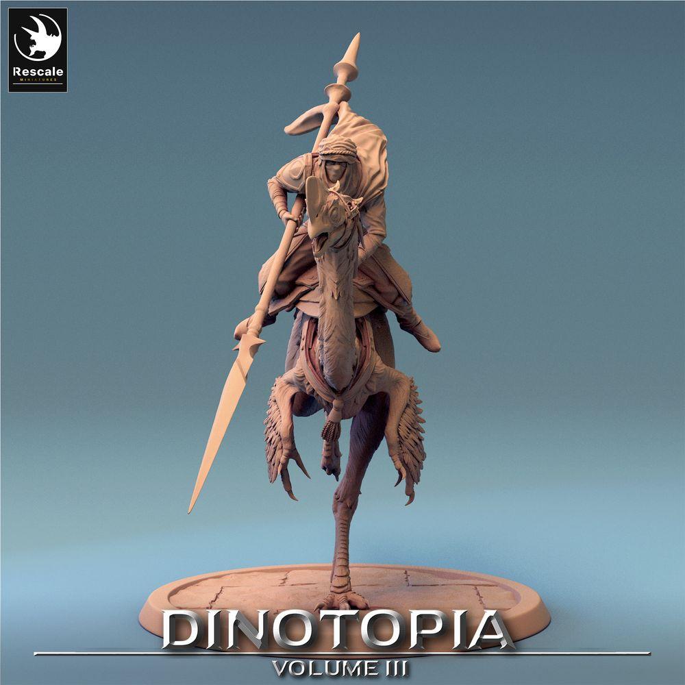 Productfoto Tabletop 28mm Lord of the Print (LotP) 0: Tabletop Miniatuur: Oviraptor Raptor‑Ruiter met Lanze, Saurierreiter Skirmisher, lichte Nomadenkavallerie (24_06_D4)