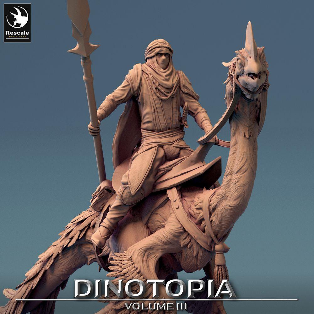 Productfoto Tabletop 28mm Lord of the Print (LotP) 0: Tabletop Miniatuur: Raptorreiter op Oviraptor, Woestijnkavallerist met Speer, Raptor Rijder (24_06_D7)