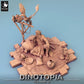 Productfoto Tabletop 28mm Lord of the Print (LotP) 0: Fantasy Figuur: Woestijnhandelaar en Beestenmeester, Nomadenkaravaanleider - rustend met waterpijp en gevederde hagedissen (24_06_E27)