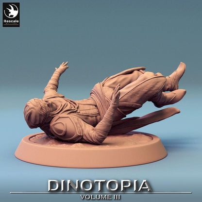 Productfoto Tabletop 28mm Lord of the Print (LotP) 0: Tabletop Miniatuur: Woestijn-Nomadenstrijder / Assassijn / Schurk - dynamische valpositie met effect-scenebasis voor Skirmish en Wargame (24_06_D3)