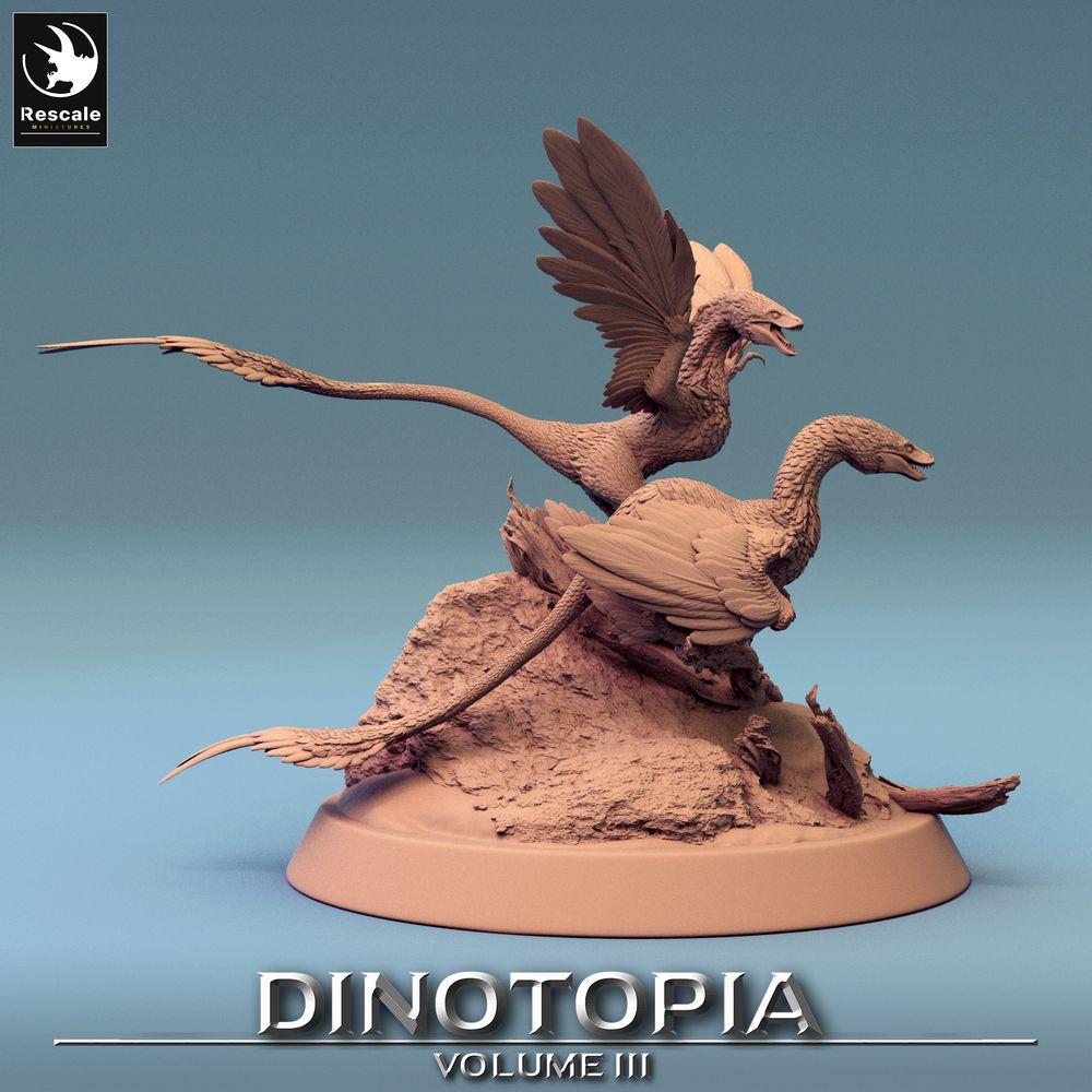 Productfoto Tabletop 28mm Lord of the Print (LotP) 0: Tabletop Miniatuur: Microraptor Raptor, gevederde roofdier, loerend op rotsbasis (24_06_A2)
