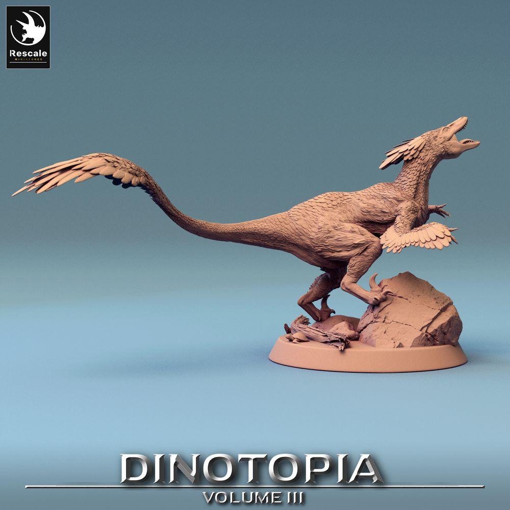 Produktfoto Tabletop 28mm Lord of the Print (LotP) 0: Tabletop Miniatur: Gefiederter Raptor - Pyroraptor auf Felsen, Schreckensvogel, Theropoden-Bestie (24_06_B2)