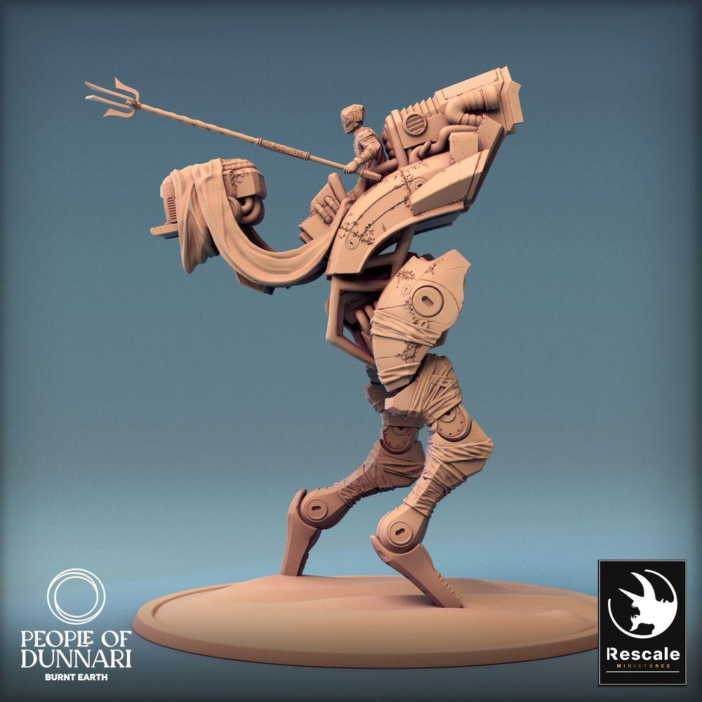 Productfoto Tabletop 28mm Lord of the Print (LotP) 0: Tabletop Miniatuur: Woestijnloper Oorlogsbeest Medoka, Nomaden-Rijdier, biomechanische Oorlogsgolem Mount met Zadel en Bagage (24_03_B2)