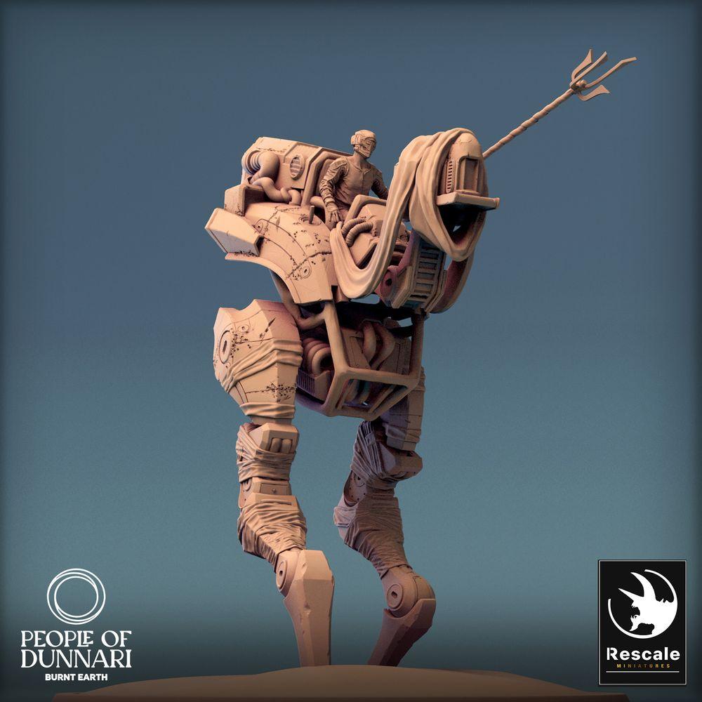 Productfoto Tabletop 28mm Lord of the Print (LotP) 0: Tabletop Miniatuur: Woestijnloper Oorlogsbeest Medoka, Nomaden-Rijdier, biomechanische Oorlogsgolem Mount met Zadel en Bagage (24_03_B2)