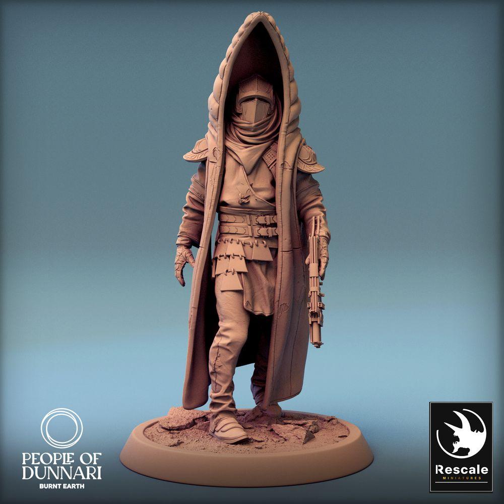 Productfoto Tabletop 28mm Lord of the Print (LotP) 0: Sci-Fi figuur: Sandstorm Walker, Woestijn-Nomade, Bounty Hunter met Energiekarabiner (24_03_E3)