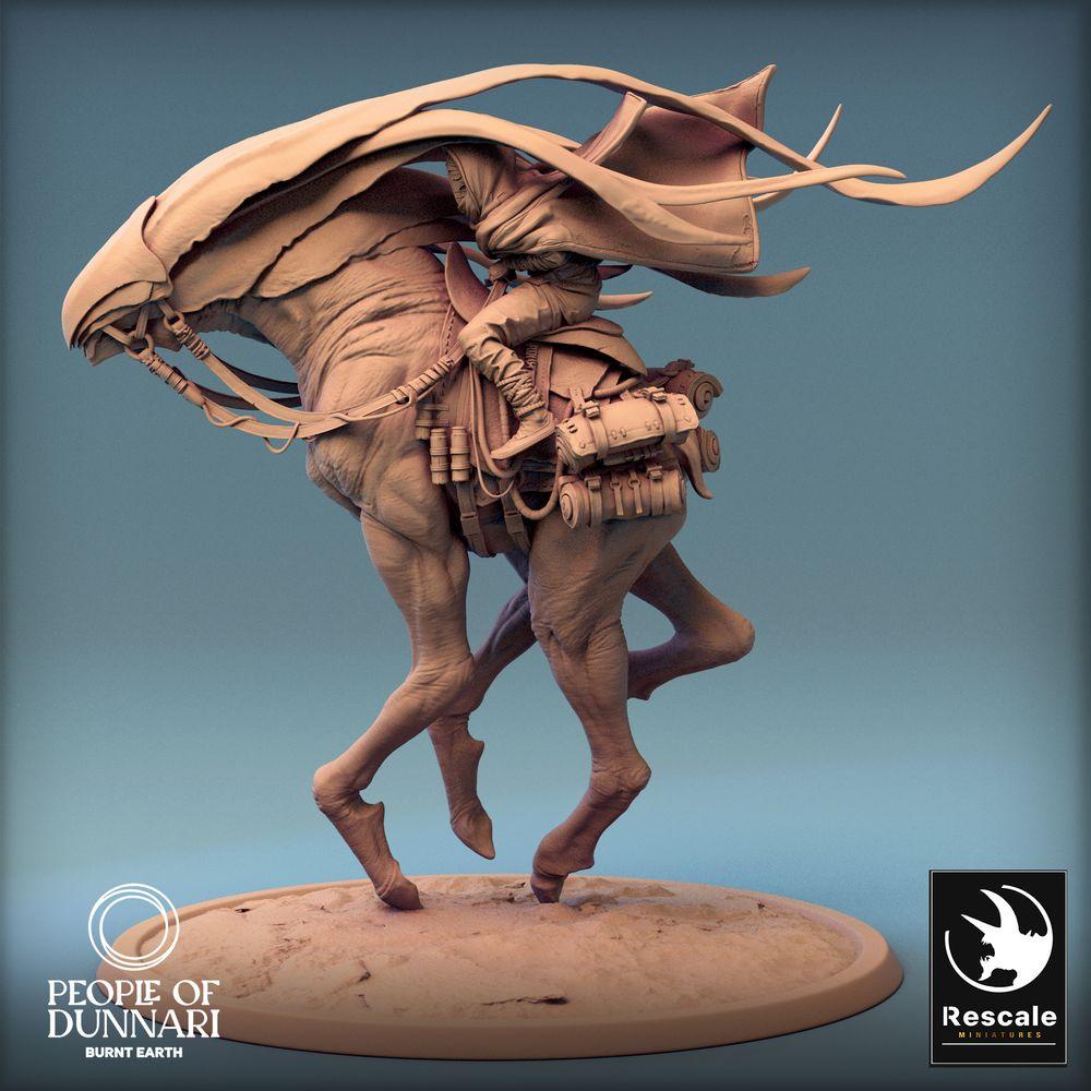 Productfoto Tabletop 28mm Lord of the Print (LotP) 0: Tabletop Miniatuur: Woestijnrijder op Loopbeest met Speer, Beestenrijder, Nomaden-Scout, Outrider (24_03_A1)