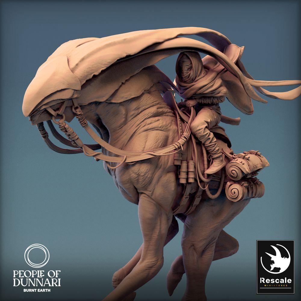 Productfoto Tabletop 28mm Lord of the Print (LotP) 0: Tabletop Miniatuur: Woestijnrijder op Loopbeest met Speer, Beestenrijder, Nomaden-Scout, Outrider (24_03_A1)