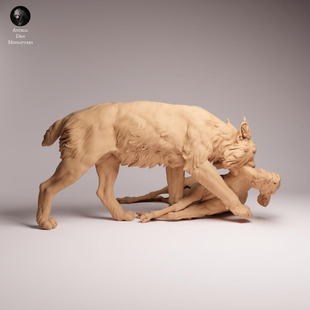 Productfoto Tabletop 28mm Lord of the Print (LotP) 0: Wilddierfiguur: Euraziatische lynx met prooi (26_07_03)