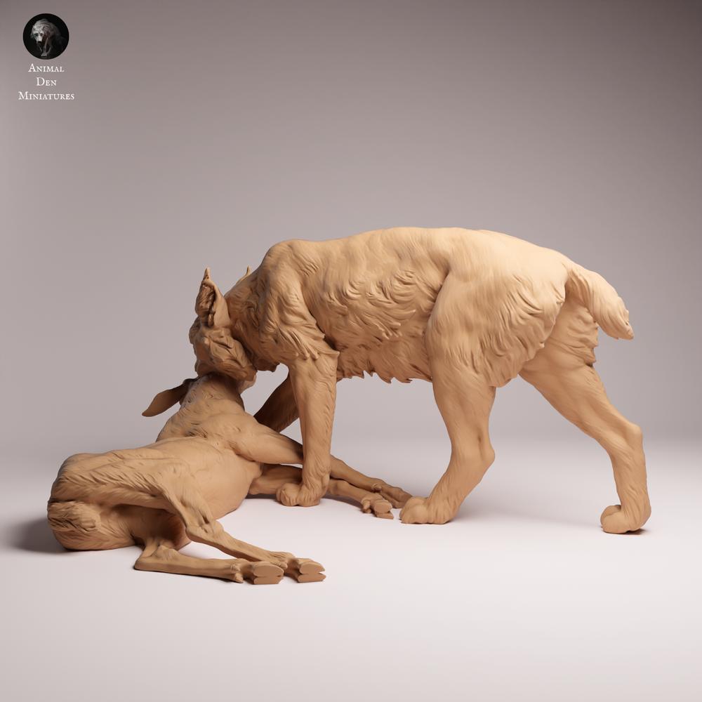 Productfoto Tabletop 28mm Lord of the Print (LotP) 1: Dierfiguur wilde dieren: Euraziatische lynx met prooi (26_07_03)