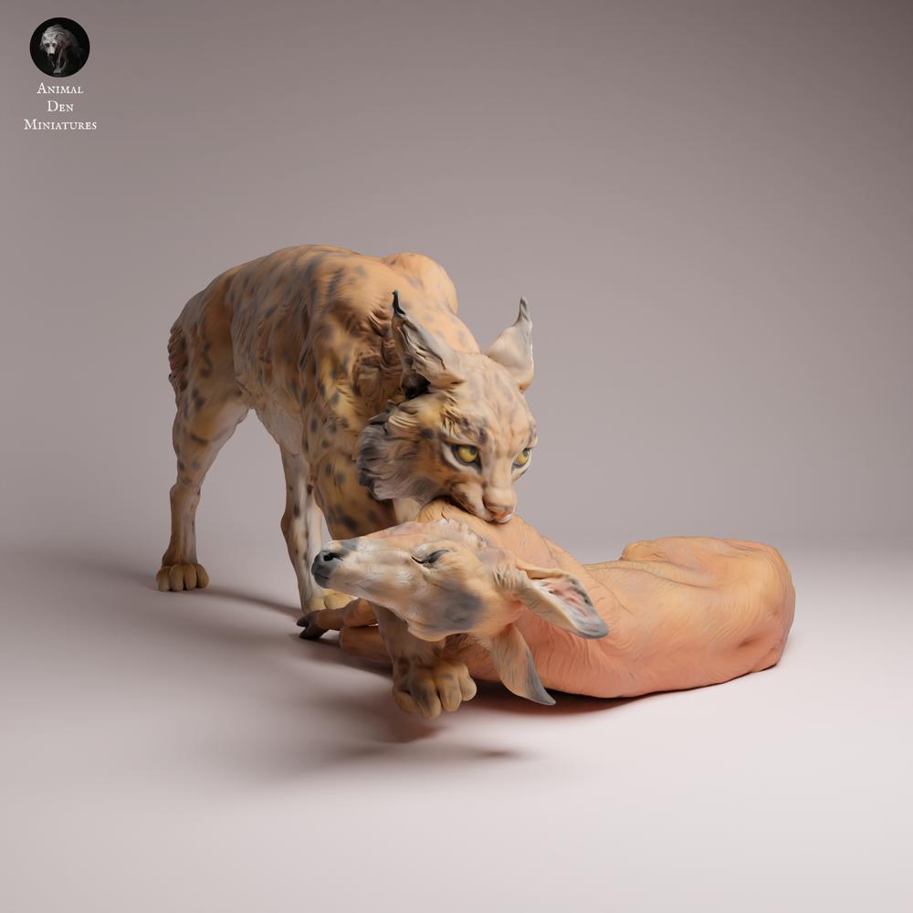 Productfoto Tabletop 28mm Lord of the Print (LotP) 3: Wilddier dierenfiguur: Euraziatische lynx met prooi (26_07_03)