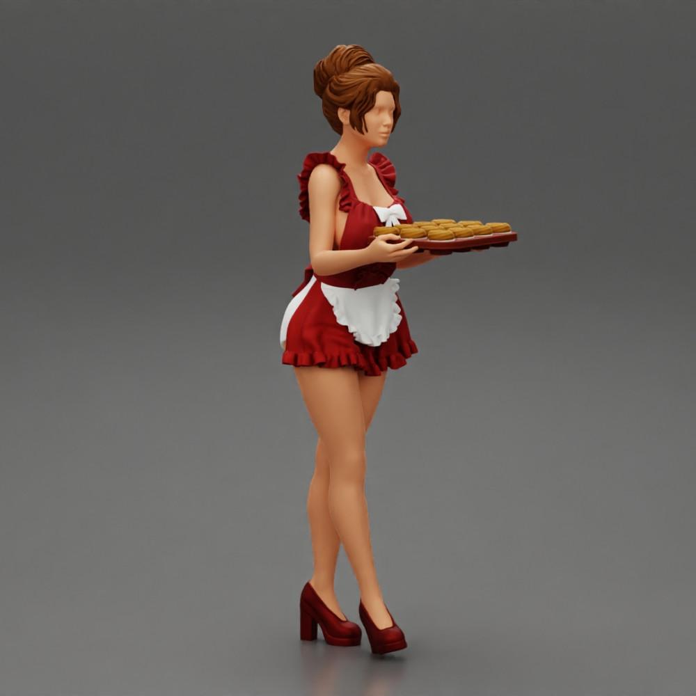 Diorama modelbouw productfoto 0: Diorama-miniatuur: Dienstmeisje met dienblad vol cupcakes, staande figuur (Ref Nr. A48)