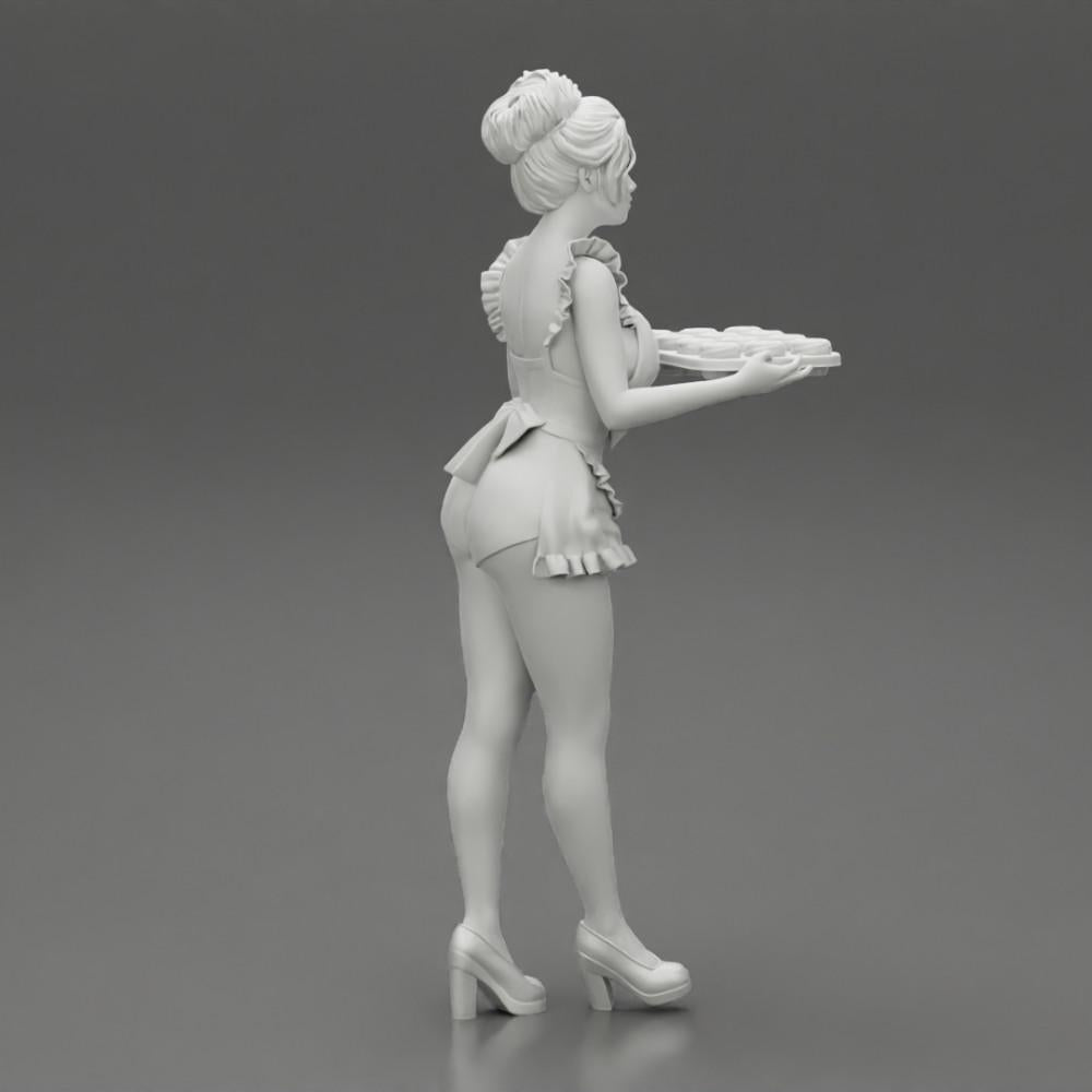 Diorama modelbouw productfoto 7: Diorama-miniatuur: Dienstmeisje met dienblad vol cupcakes, staande figuur (Ref Nr. A48)