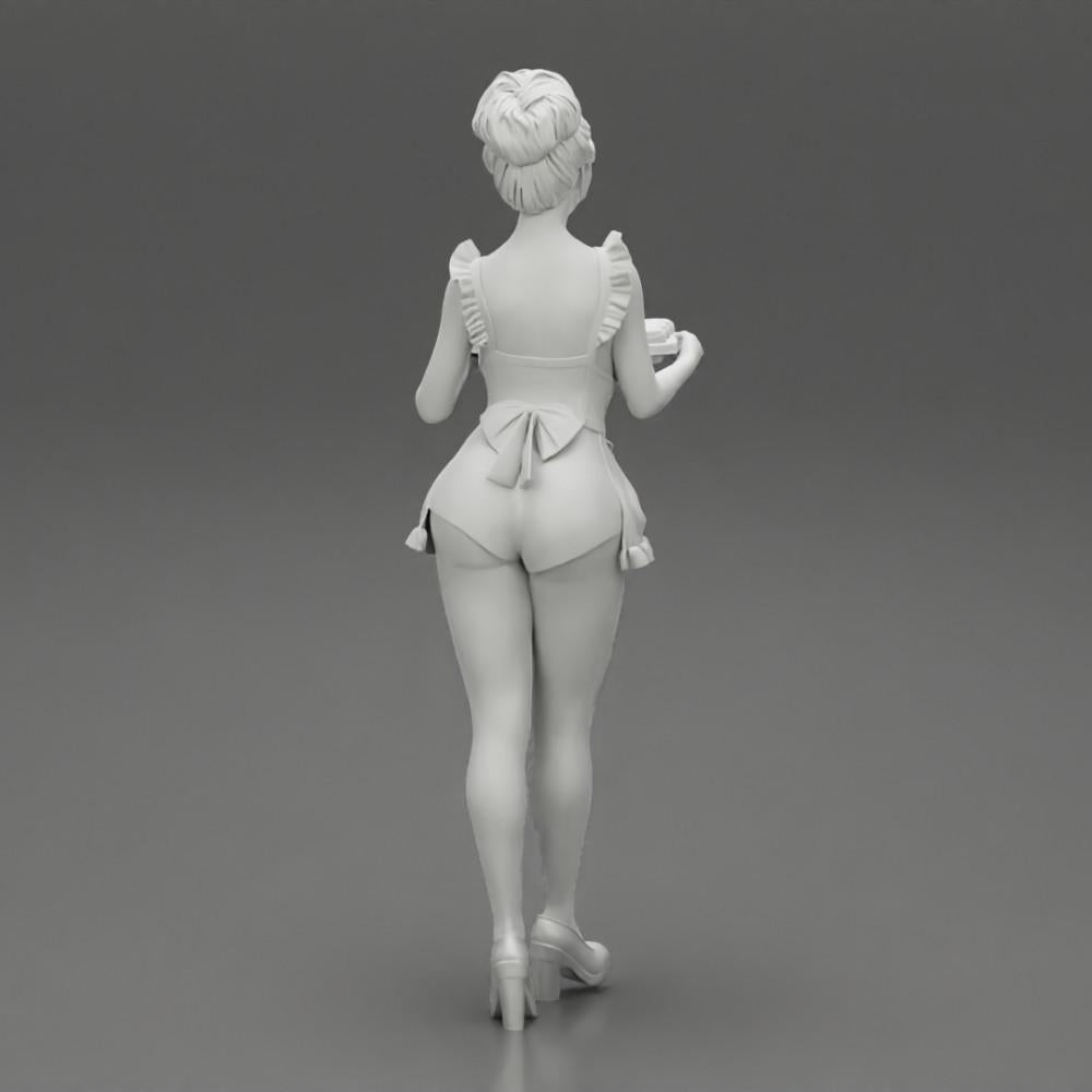 Diorama modelbouw productfoto 8: Diorama-miniatuur: Dienstmeisje met dienblad vol cupcakes, staande figuur (Ref Nr. A48)
