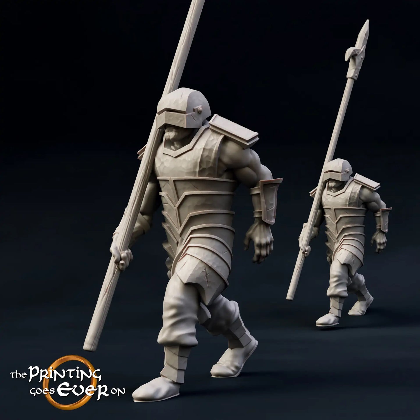 Productfoto Tabletop 28mm The Printing Goes Ever On (TPGEO) 0: Half-Ork Krijger: Brutale strijders van het kwaad met zwaard, schild, morgenster en speer
