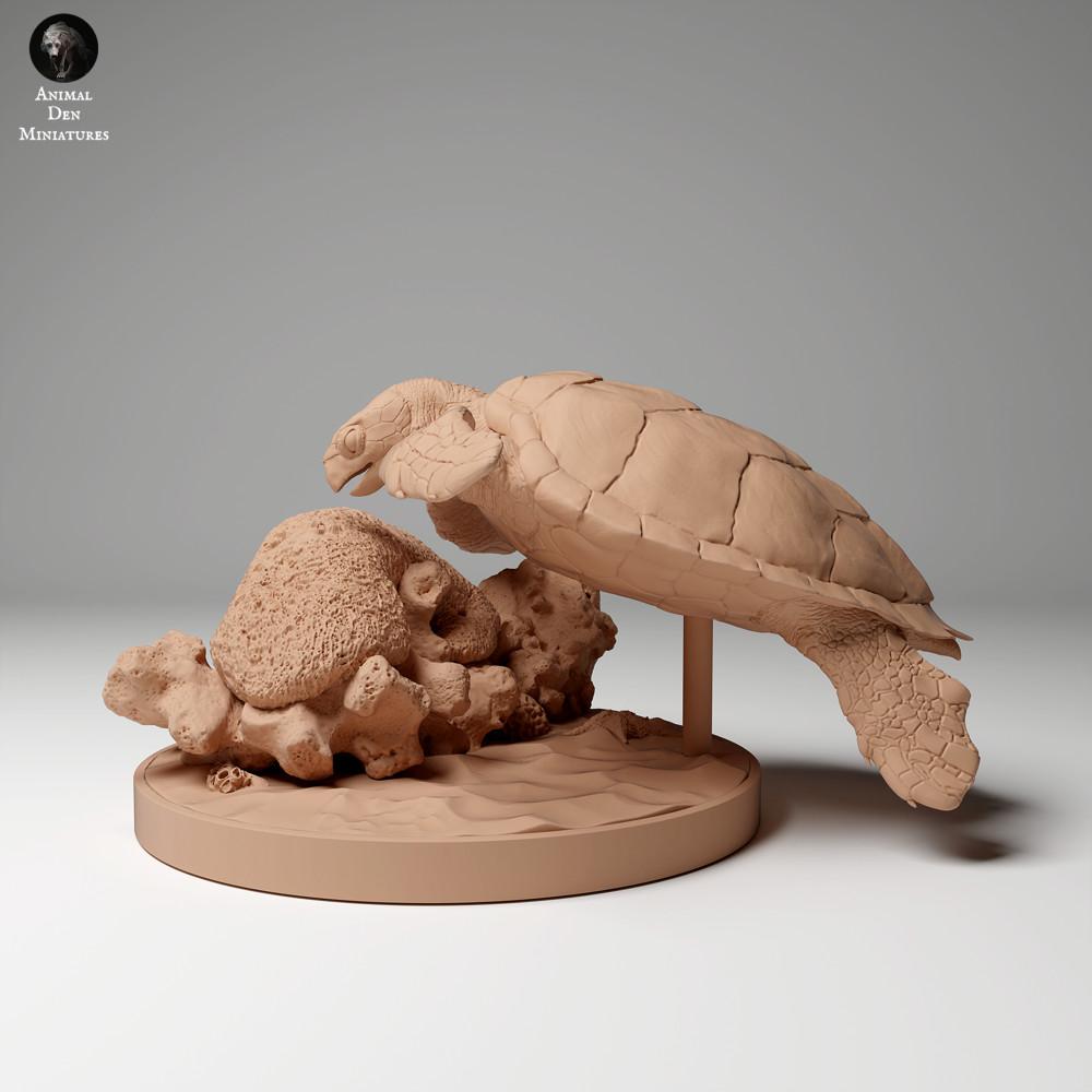Productfoto dierenfiguur Animal Den Miniatures 0: Zeedier dierenfiguur: Echte karetschildpad - etend (24_05_04)