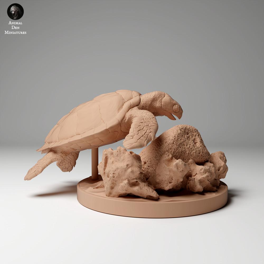Productfoto dierenfiguur Animal Den Miniatures 1: zeedierfiguur: echte karetschildpad - etend (24_05_04)
