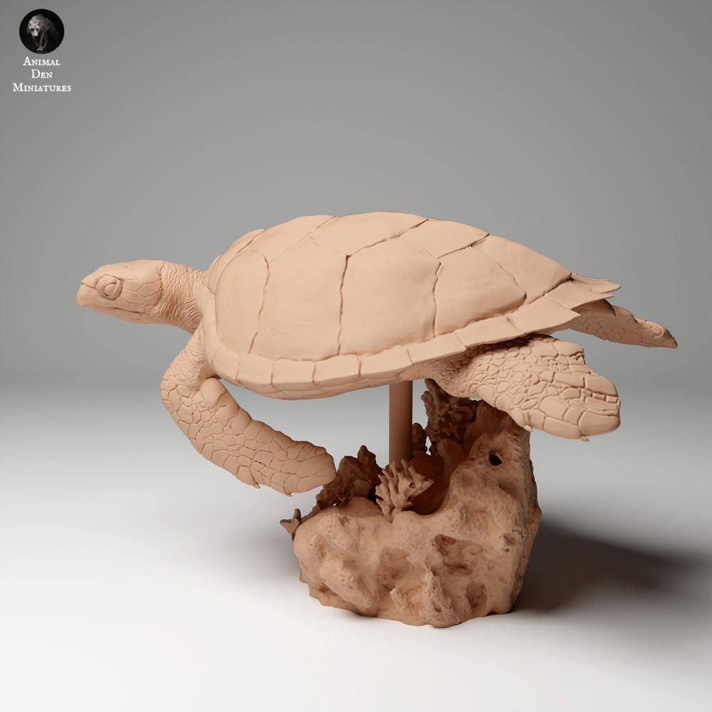 Productfoto dierenfiguur Animal Den Miniatures 0: Zeedierfiguur: Echte karetschildpad - zwemmend (24_05_03)