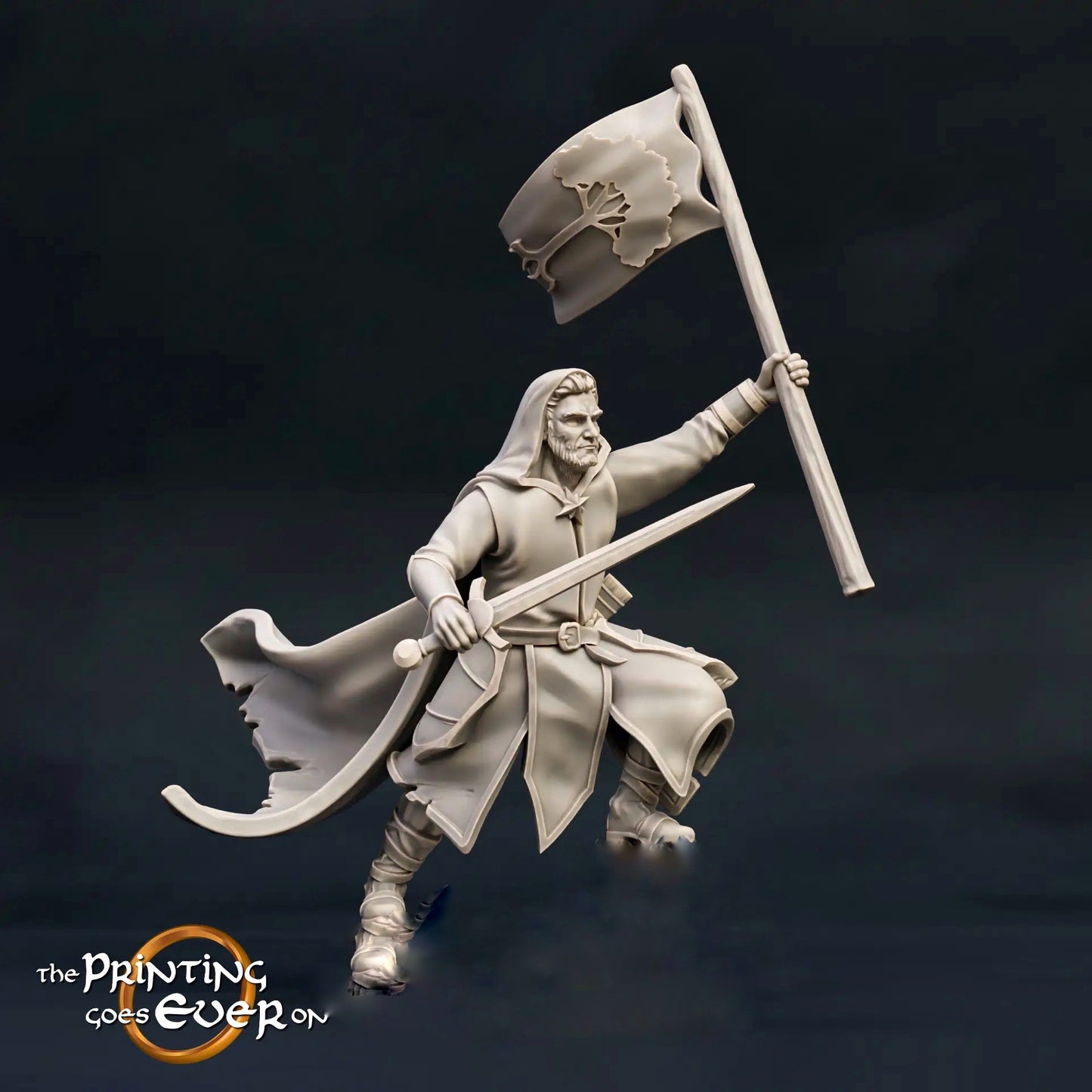 Productfoto middeleeuwse historische figuur 75mm schaal The Printing Goes Ever On (TPGEO) 0: Middeleeuwse ridderfiguren Ranger standaard - 75mm modellen - Woudlopers van het Noorden