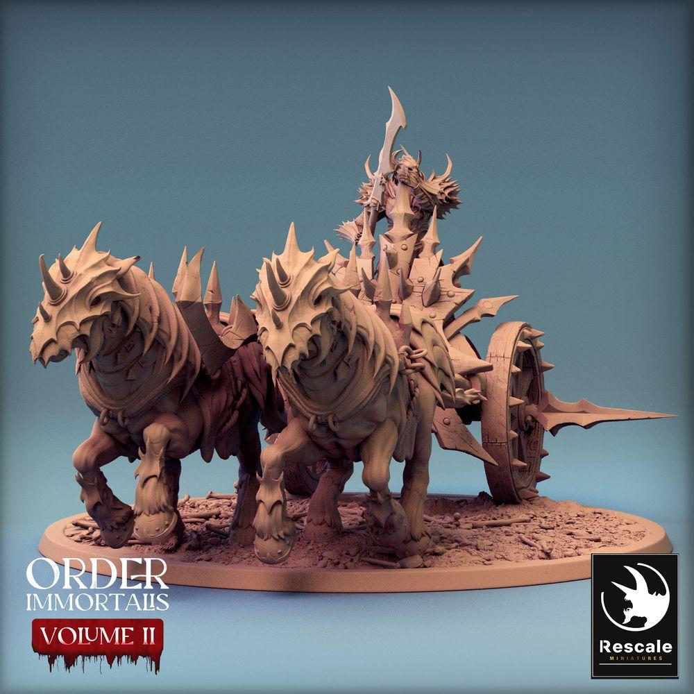 Productfoto Tabletop 28mm Lord of the Print (LotP) 0: Tabletop Miniatuur: Donkere Oorlogsheer op Strijdwagen, Demonenkoning en Glevenkrijger, Wargaming Chariot met Trekbeesten (24_02_I)