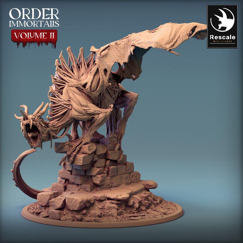 Productfoto Tabletop 28mm Lord of the Print (LotP) 0: Tabletop Miniatuur: Ondode Draak op Ruïnes-Basis, Knochenwyrm Bone Dragon, Baas-Monster - Immortalis Dragon Guard (24_02_D2)