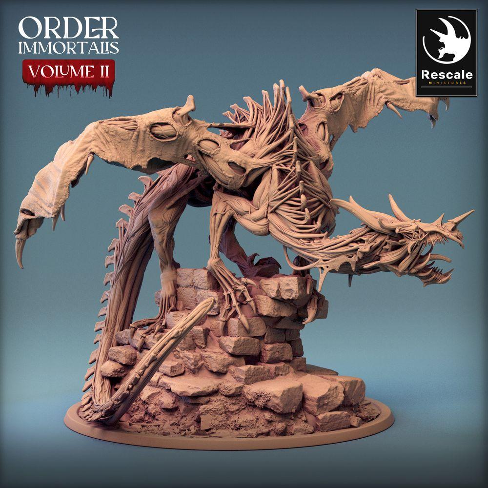 Productfoto Tabletop 28mm Lord of the Print (LotP) 0: Tabletop Miniatuur: Ondode Draak op Ruïnes-Basis, Knochenwyrm Bone Dragon, Baas-Monster - Immortalis Dragon Guard (24_02_D2)