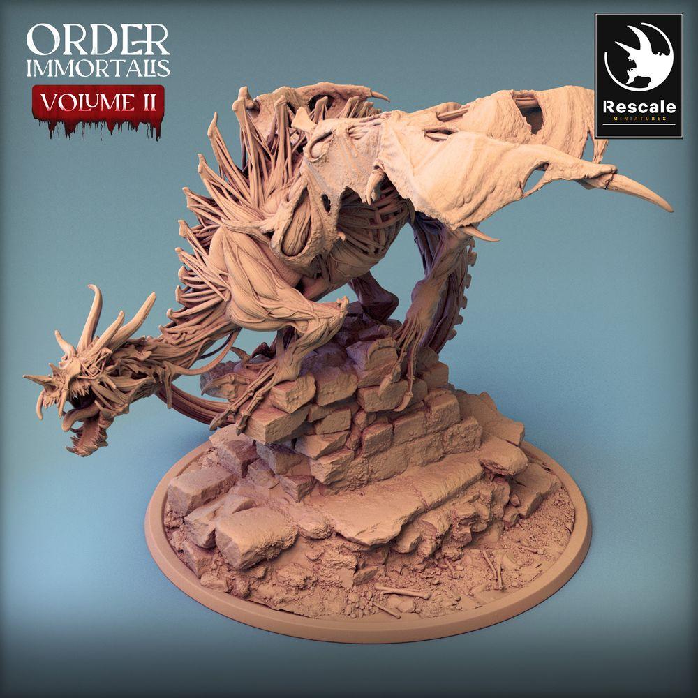Productfoto Tabletop 28mm Lord of the Print (LotP) 0: Tabletop Miniatuur: Ondode Draak op Ruïnes-Basis, Knochenwyrm Bone Dragon, Baas-Monster - Immortalis Dragon Guard (24_02_D2)