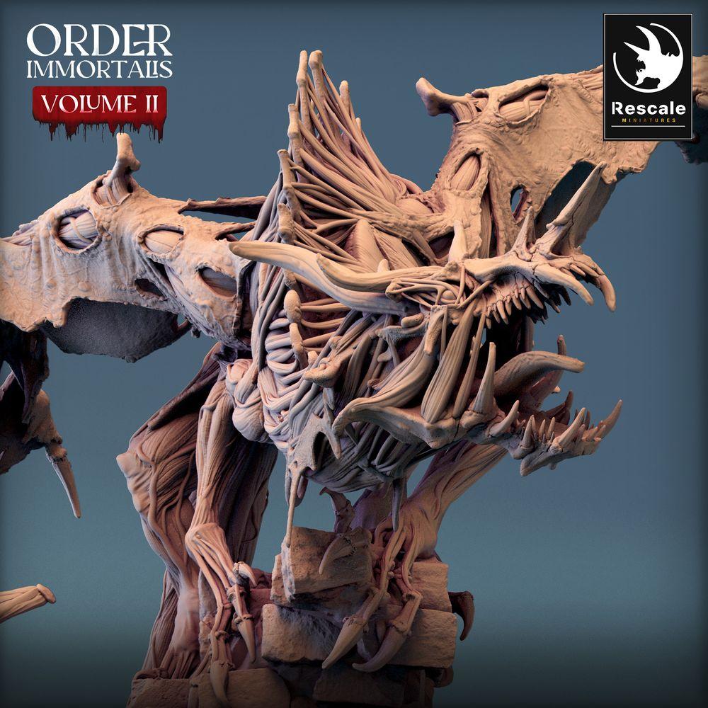 Productfoto Tabletop 28mm Lord of the Print (LotP) 0: Tabletop Miniatuur: Ondode Draak op Ruïnes-Basis, Bonewyrm Bone Dragon, Baas-Monster - Immortalis Dragon Guard (24_02_D2)