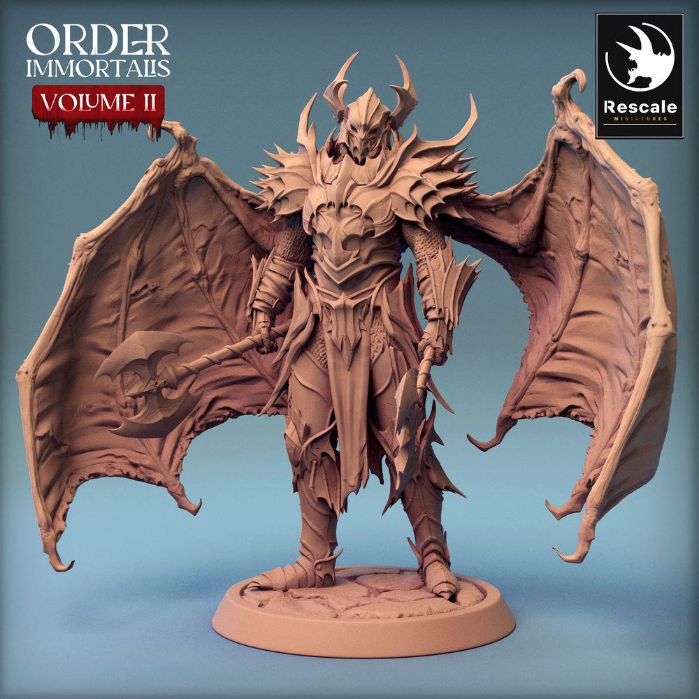 Productfoto Tabletop 28mm Lord of the Print (LotP) 0: Tabletop Miniatuur: Gevleugelde Demonenkoning met Dubbele Bijl - Donkere Paladijn, Chaosheer, Baas (24_02_G4)