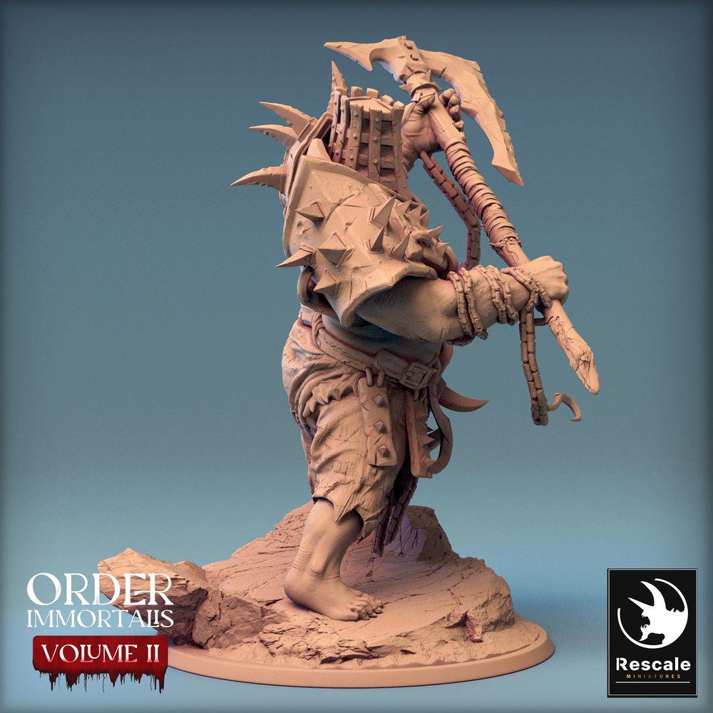 Productfoto Tabletop 28mm Lord of the Print (LotP) 0: Fantasy Figuur: Ogre-oorlogsheer / Barbarische Berserker met Halberd - Eradicus Aanval (24_02_F1)