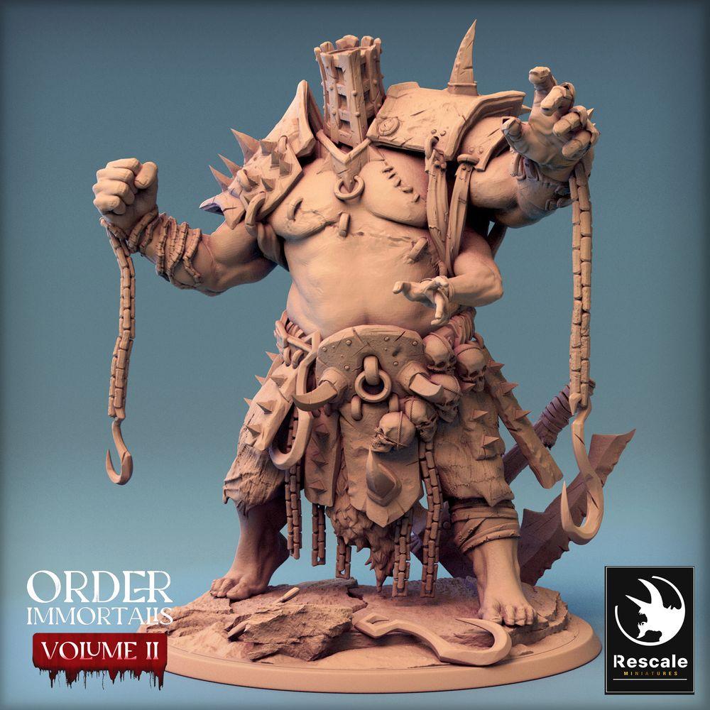 Productfoto Tabletop 28mm Lord of the Print (LotP) 0: Tabletop Miniatuur: Ogre‑Kerkermeester met Kettinghaak, Beul en Barbaren‑Warlord - Eradicus Fist (24_02_F2)