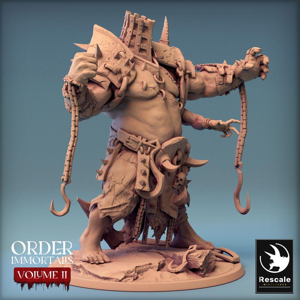 Productfoto Tabletop 28mm Lord of the Print (LotP) 0: Tabletop Miniatuur: Ogre‑Kerkermeester met Kettinghaak, Beul en Barbaren‑Warlord - Eradicus Fist (24_02_F2)