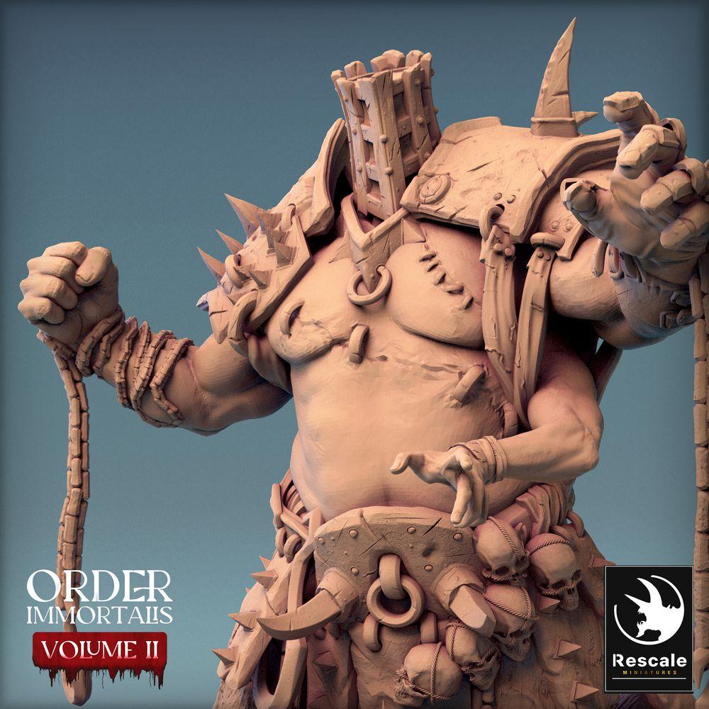 Productfoto Tabletop 28mm Lord of the Print (LotP) 0: Tabletop Miniatuur: Ogre‑kerkermeester met kettinghaak, beul en barbaarse Warlord - Eradicus Fist (24_02_F2)