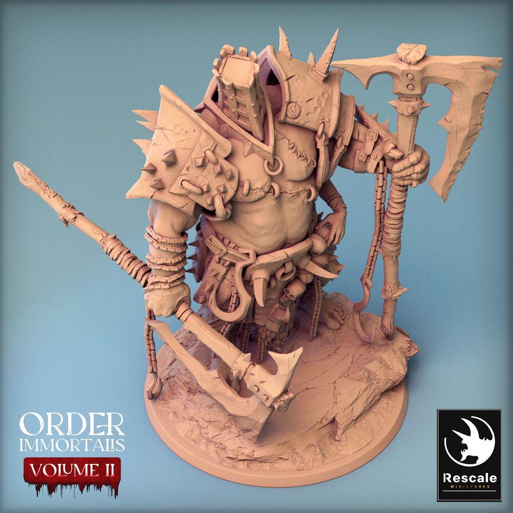 Produktfoto Tabletop 28mm Lord of the Print (LotP) 0: Fantasy Figur: Eradicus, Barbarenkriegsherr Berserker mit Zweihandaxt, Axtkämpfer mit Käfighelm, Boss-Miniatur (24_02_F3)