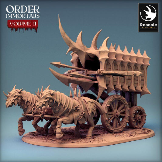 Productfoto Tabletop 28mm Lord of the Print (LotP) 0: Tabletop Miniatuur: Beestgetrokken Demon-Wagen met Ballista, Oorlogs- en Belegeringsmachine, Kooiwagen - Scorpio Run (24_02_B1)