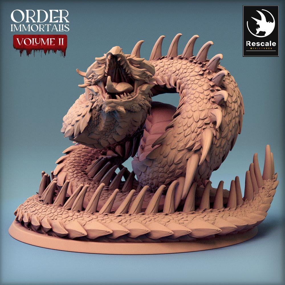 Productfoto Tabletop 28mm Lord of the Print (LotP) 0: Tabletop Miniatuur: Slangendraak Lindwurm, Wyrm-Baas, opgerolde Reuzenslang (24_02_E1)