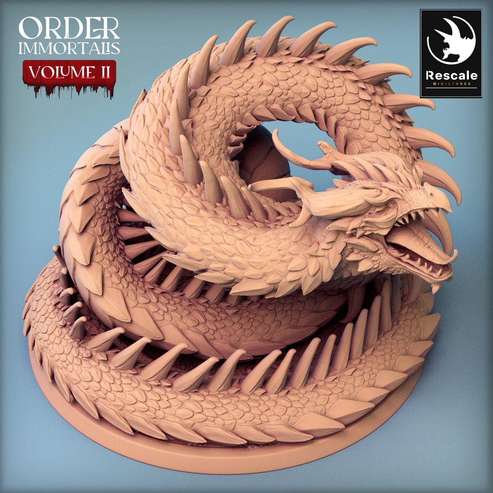 Productfoto Tabletop 28mm Lord of the Print (LotP) 0: Tabletop Miniatuur: Slangendraak Lindwurm, Wyrm-Baas, opgerolde Reuzenpython (24_02_E1)