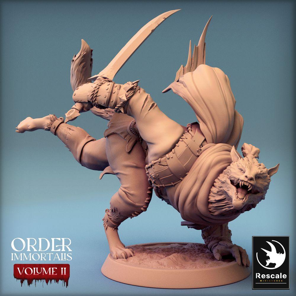 Productfoto Tabletop 28mm Lord of the Print (LotP) 0: Tabletop Miniatuur: Weerwolf Krijger met Krummschwert, Wolfmens Barbar, Weerwolf Krijger (24_02_C1)