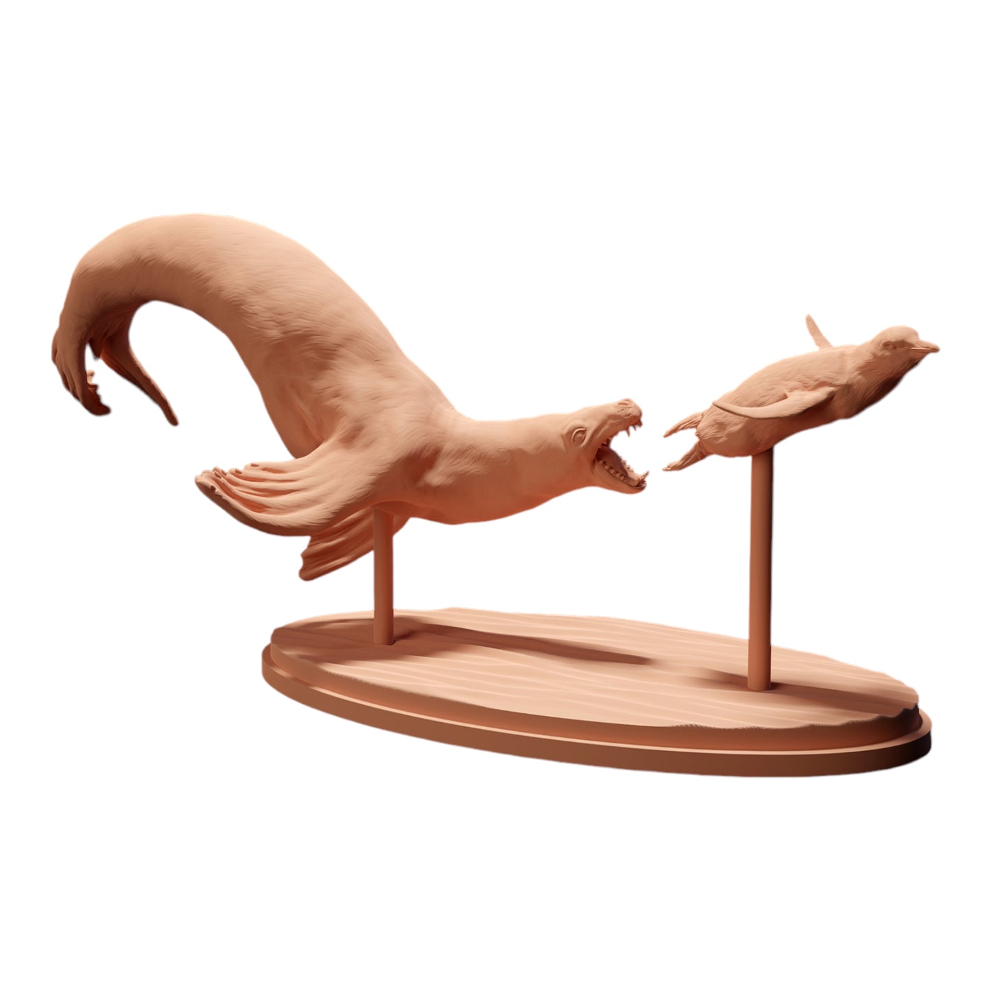 Productfoto diorama en modelbouw miniatuurfiguur: zeehond jaagt op pinguïn, dierenfiguur