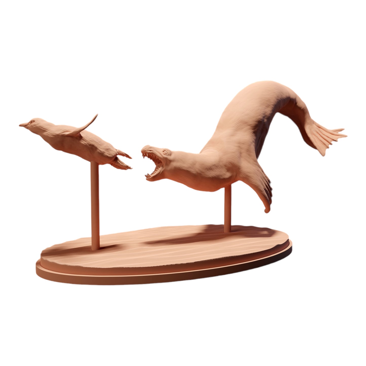 Productfoto diorama en modelbouw miniatuurfiguur: zeehond jaagt op pinguïn, dierenfiguur