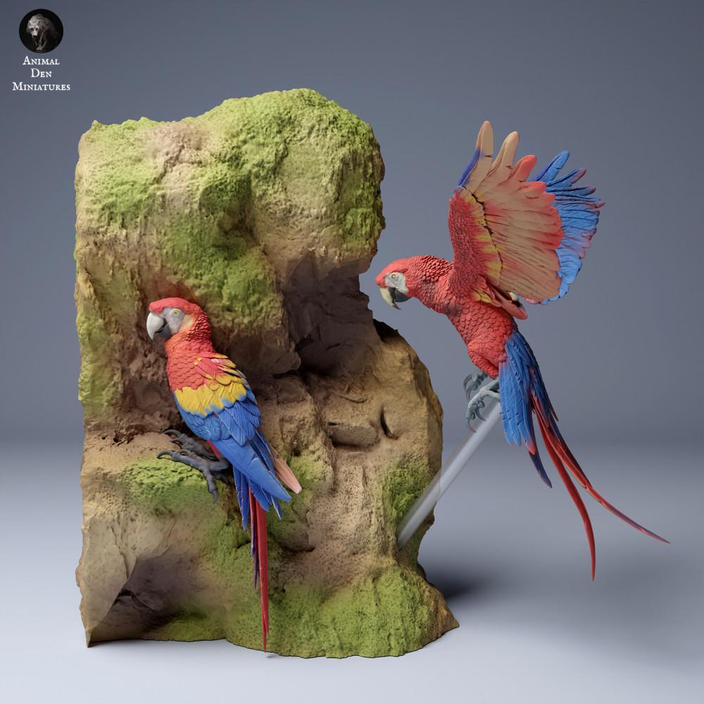 Productfoto dierenfiguur Animal Den Miniatures 2: Jungle dierenfiguur: lichtrode ara's (24_04_09)