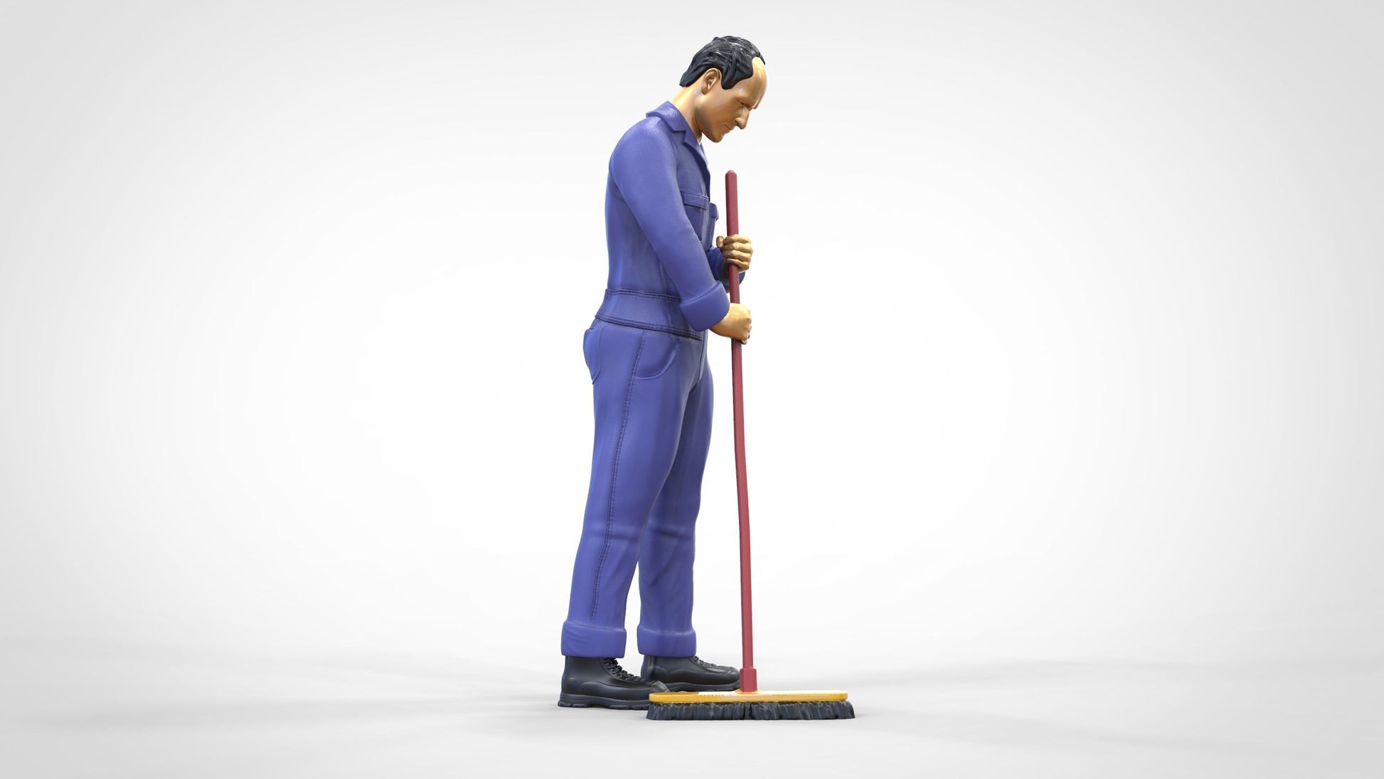 Productfoto 0: Huismeester of schoonmaker: man met bezem in overall
