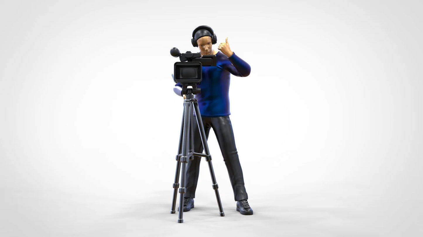 Productfoto Diorama en Modelbouw Miniatuurfiguur: Reportersteam - Cameraman met Camera en Statief