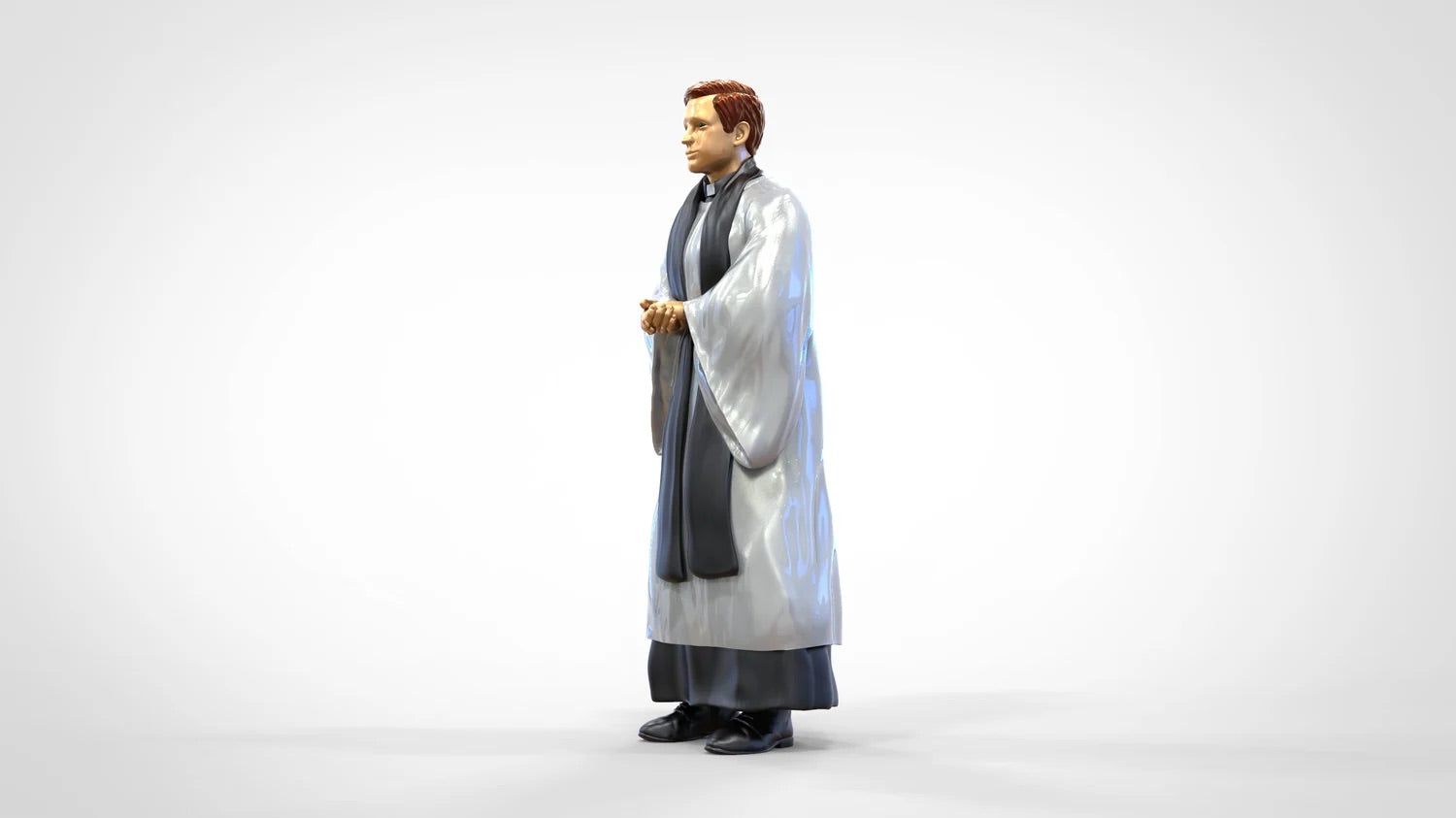 Productfoto diorama en modelbouw miniatuur figuur: geestelijke: pastoor / priester in mis